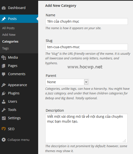 Tạo chuyên mục cho WordPress