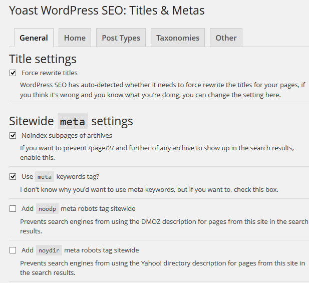 Cài đặt chung cho tiêu đề và thẻ