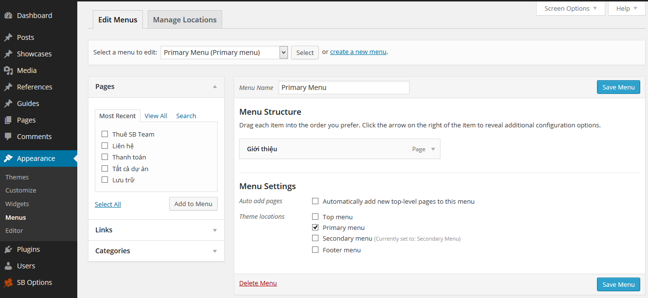 Tạo và quản lý menu WordPress