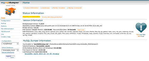 Bảng điều khiển MySQLDumper
