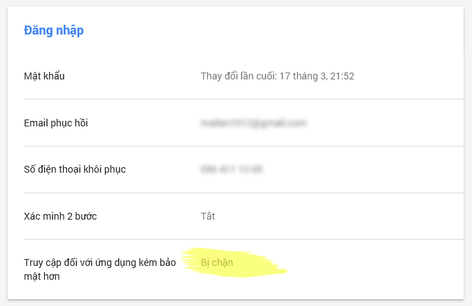 Bật chức năng cho phép truy cập Gmail trên thiết bị kém an toàn