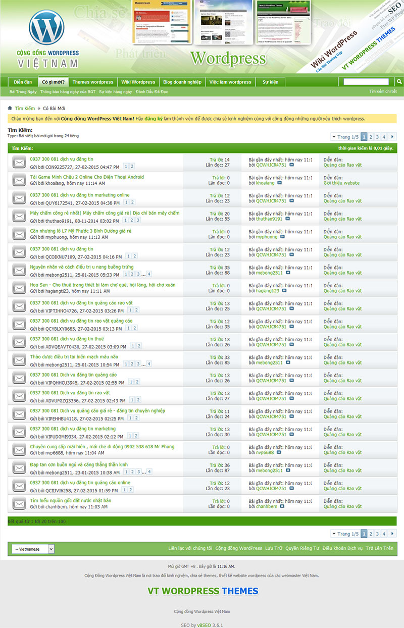 Danh sách SPAM trên diễn đàn WordPress Việt Nam