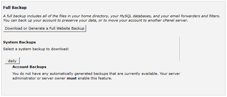 Sao lưu toàn bộ dữ liệu trên cPanel