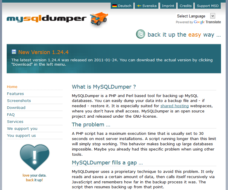Trang chủ MySQLDumper