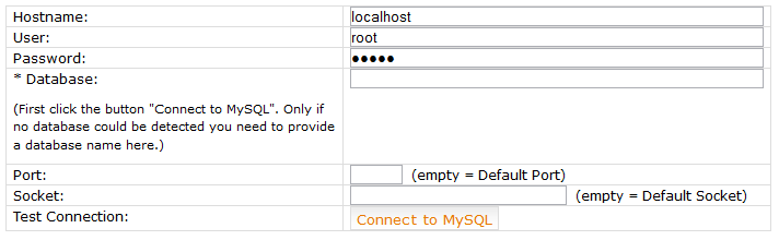 Thông tin kết nối cơ sở dữ liệu MySQLDumper