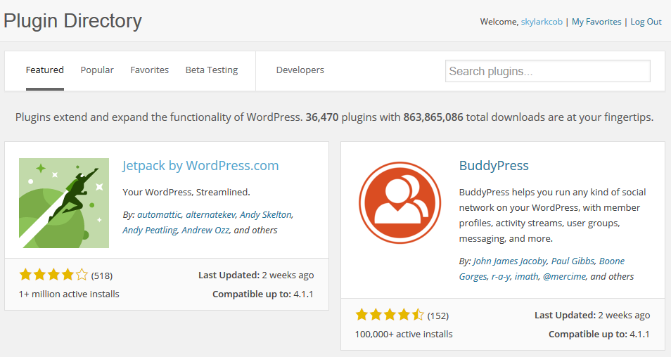 Giao diện WordPress Plugins đầu năm 2015