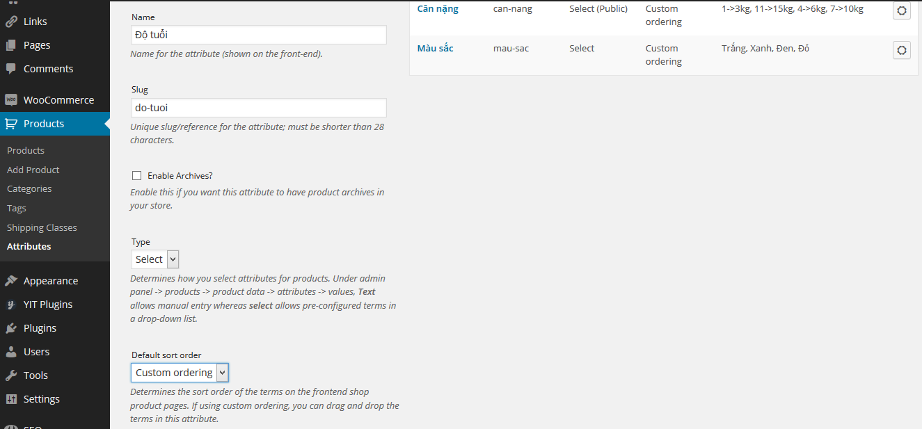 Thêm thuộc tính cho sản phẩm
