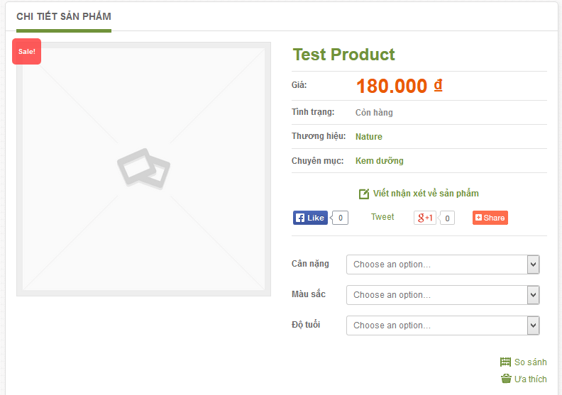 Kết quả tạo thuộc tính cho sản phẩm