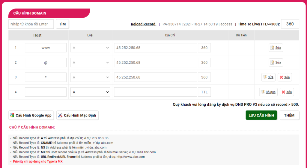 Cấu hình DNS cho tên miền
