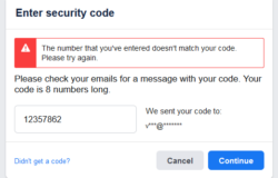 Facebook gởi mã khôi phục mật khẩu giống nhau
